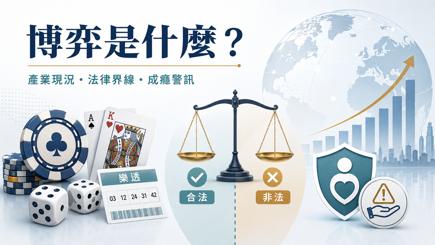 博弈是什麼教學圖，說明博弈意思、合法與非法界線、產業現況、法律風險與成癮警訊。